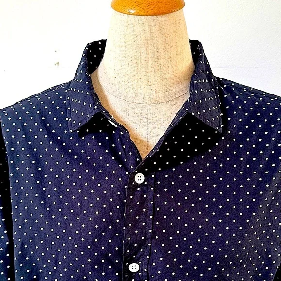 NWT!! Men's Banana Republic Heritage Collection Black Polka Dot Shirt Sz- L/Tall - Picture 5 of 8